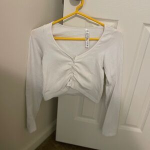 Women's Cute Cropped Long Sleeve White Button Up Size M/L